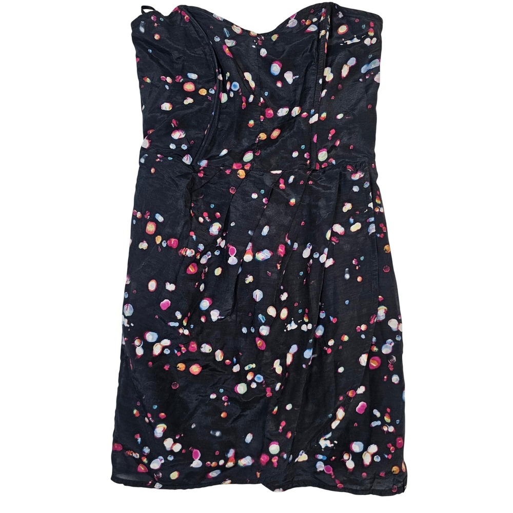Volcom Womens Strapless Mini Dress Black Confetti Polka Dot Sweetheart Size S